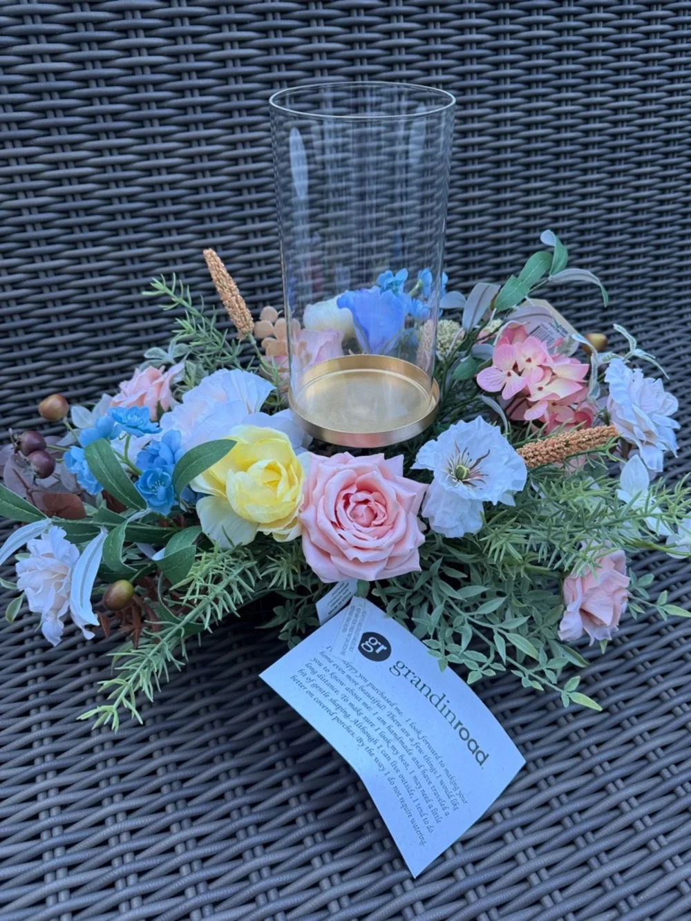 Grandin Road Glass Hurricane Floral Centerpiece - NWT